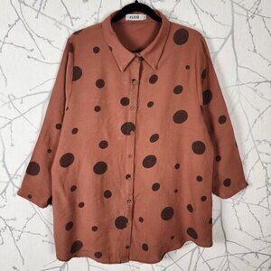 Kleio Burnt Orange Artsy Polkadot Button Front Shirt